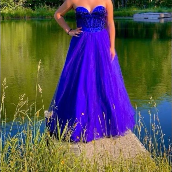 David's Bridal Dresses Blue Corset Top Prom Dress Laces In The Back